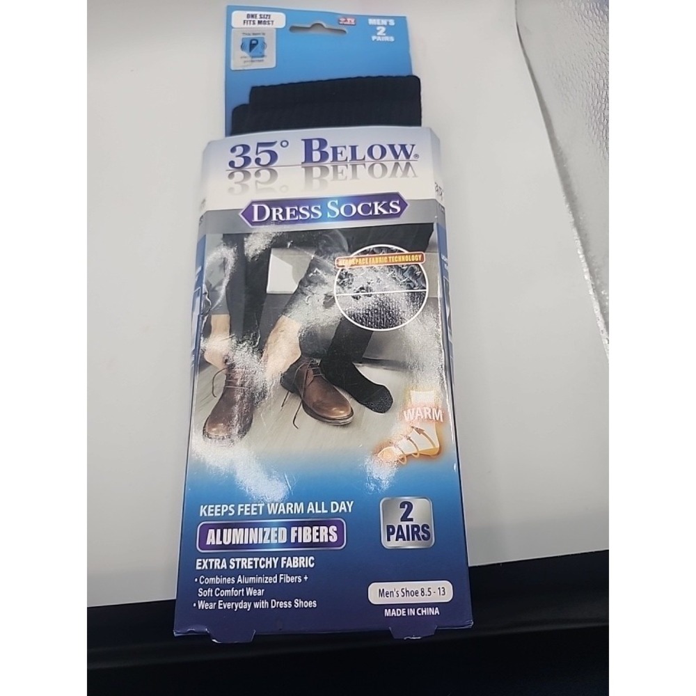 2 pairs As seen on Tv 35 Below Aluminized fibers Dress Socks Black